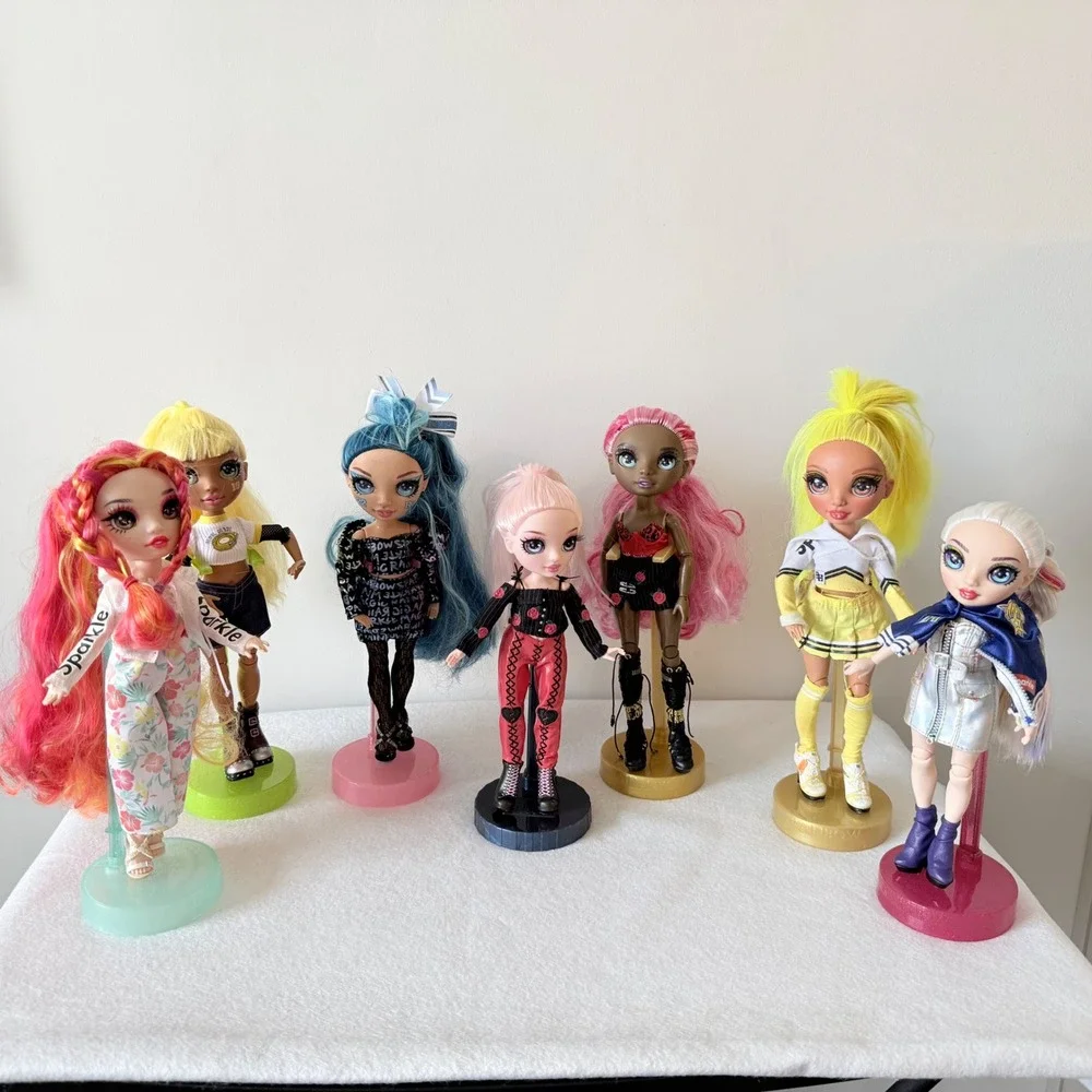 Rainbow High Dolls Lot 7 w Stands Mixed Sizes 10in‎ 11in MGA Bundle